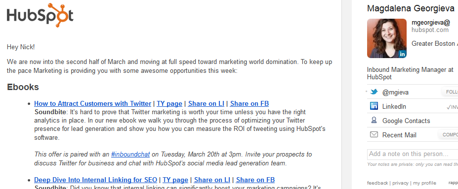 Weekly Marketing Email Update Example Pic 1 [HubSpot]